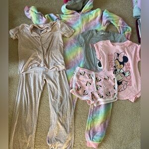 Girls Pajama Bundle 3 sets- sizes 10/12-14/16a pink, tie dye, gray